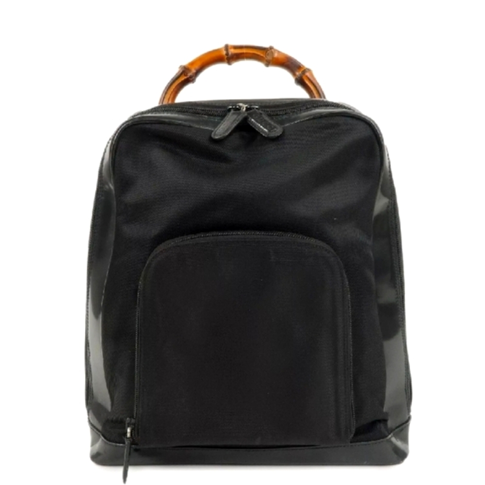 🇮🇹Gucci Bamboo Black Patent leather/Canvas Backpack/Sling Bag🖤🖤🖤